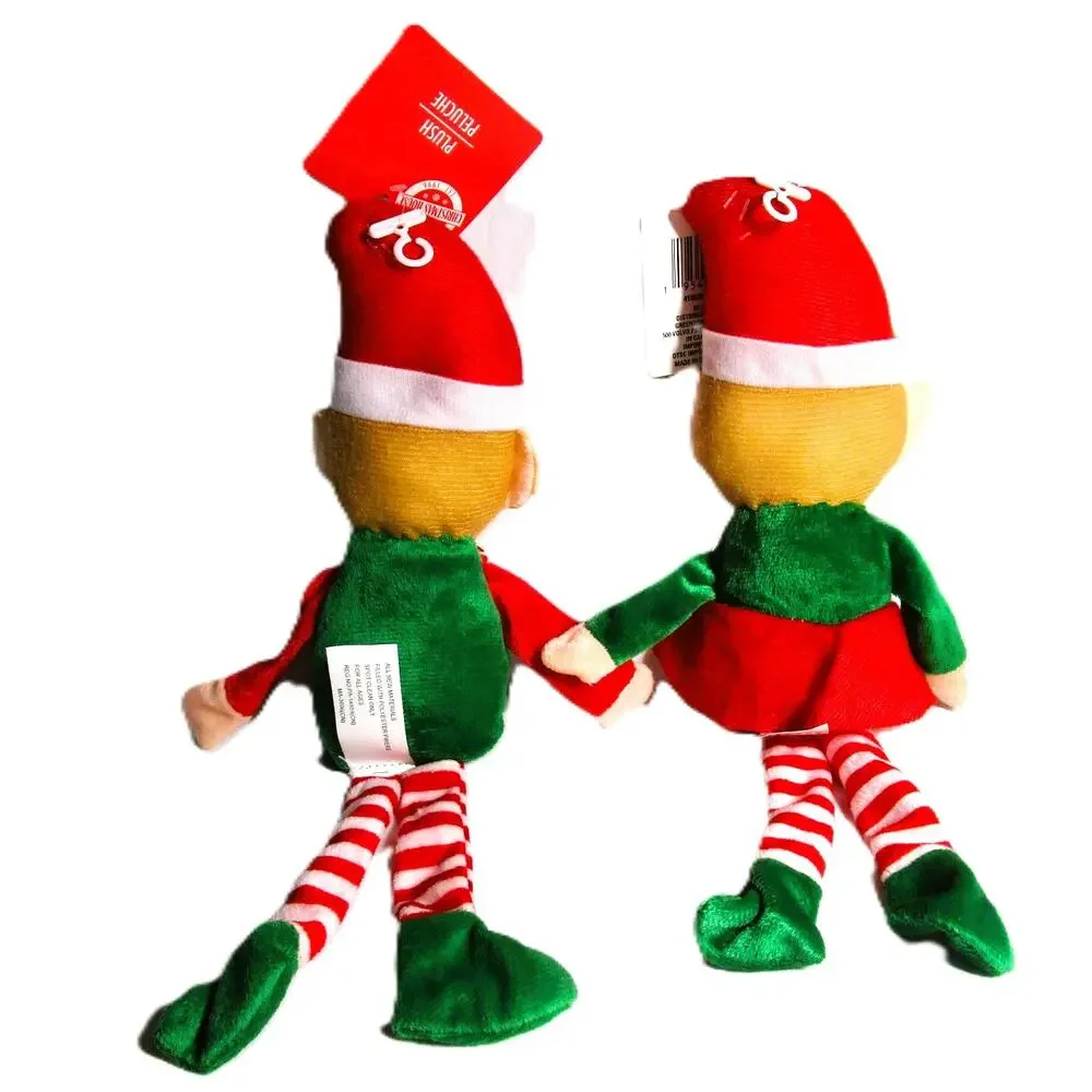 Christmas Plush Poseable Elves Boy & Girl Fair Skin 14.5 Inches Holiday Display